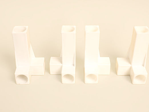 Dual plastic connector Long Base for joining metal tubes . Set of 4 pieces