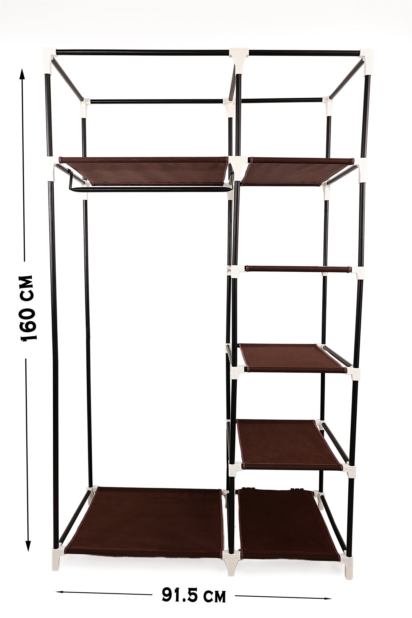 Brown Foldable Non-Woven Wardrobe With Seven Shelves and a Hanging Bar