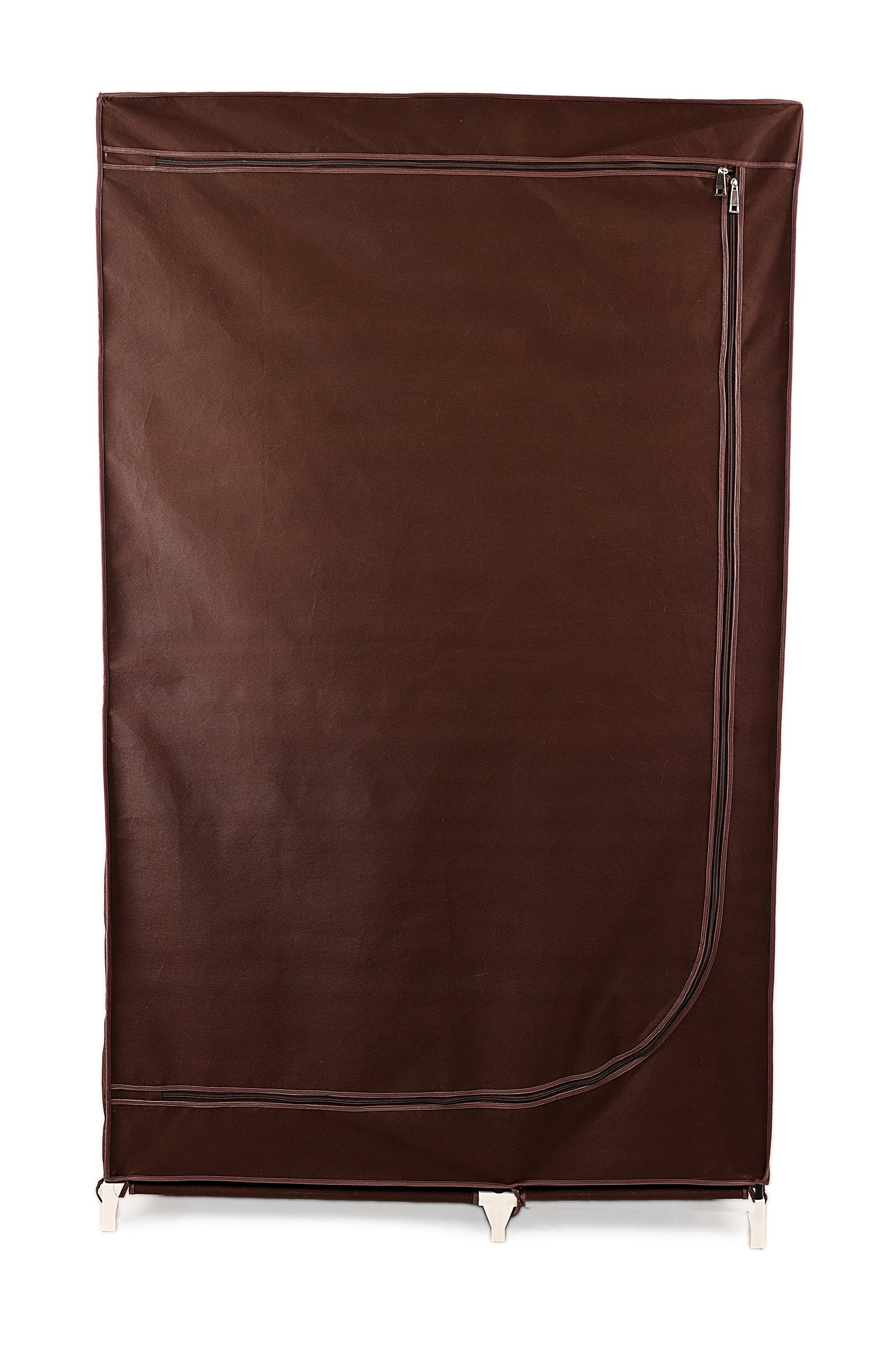 Brown Foldable Non-Woven Wardrobe With Seven Shelves and a Hanging Bar