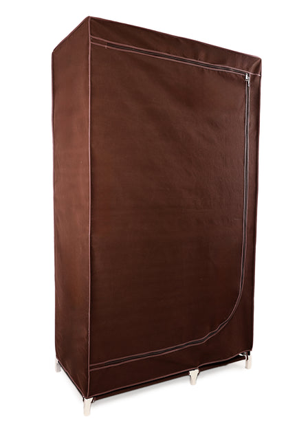 Brown Foldable Non-Woven Wardrobe With Seven Shelves and a Hanging Bar
