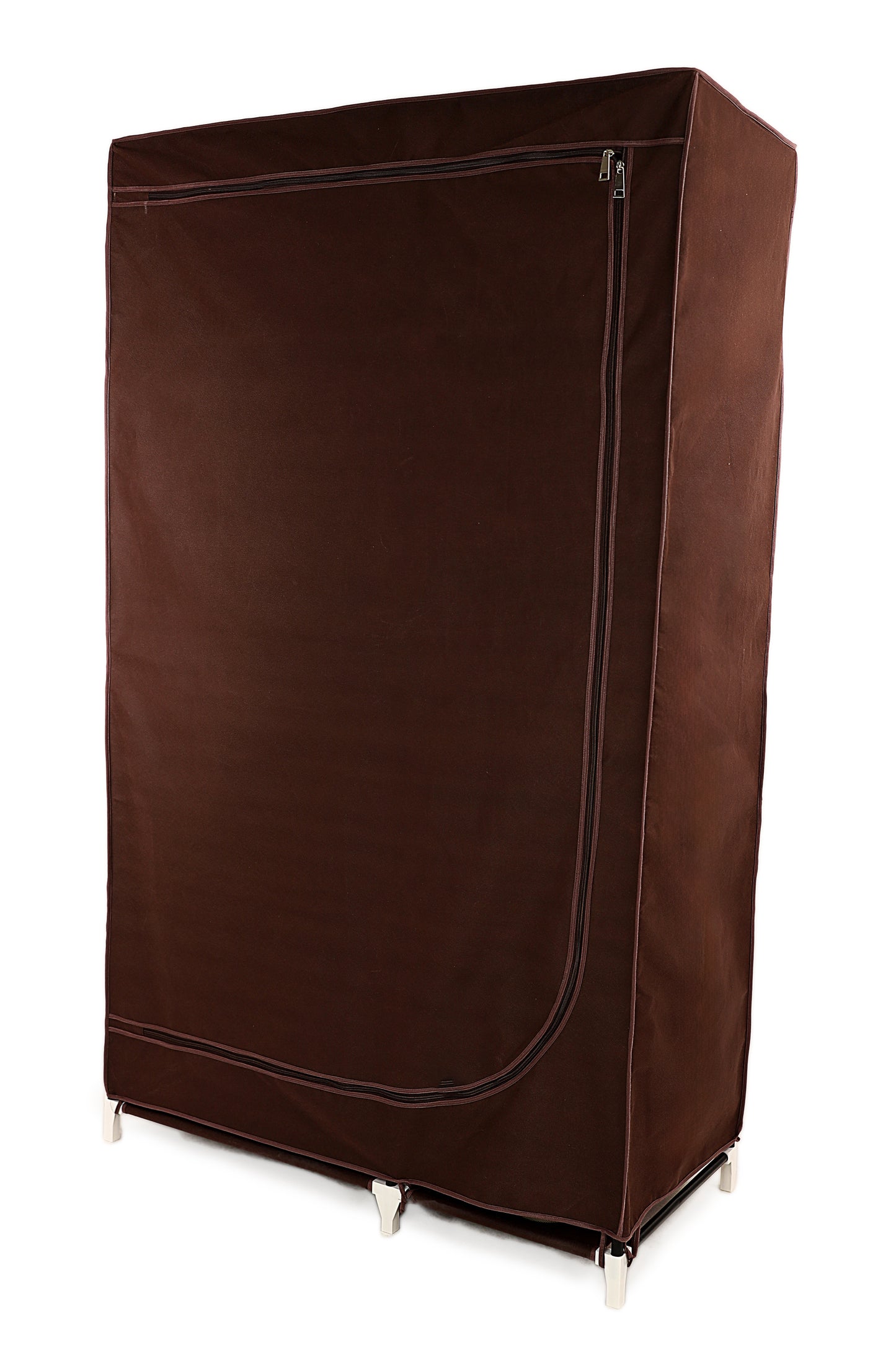 Brown Foldable Non-Woven Wardrobe With Seven Shelves and a Hanging Bar