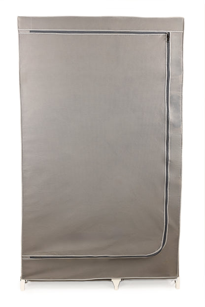 Gray Foldable Non-Woven Wardrobe With Seven Shelves and a Hanging Bar