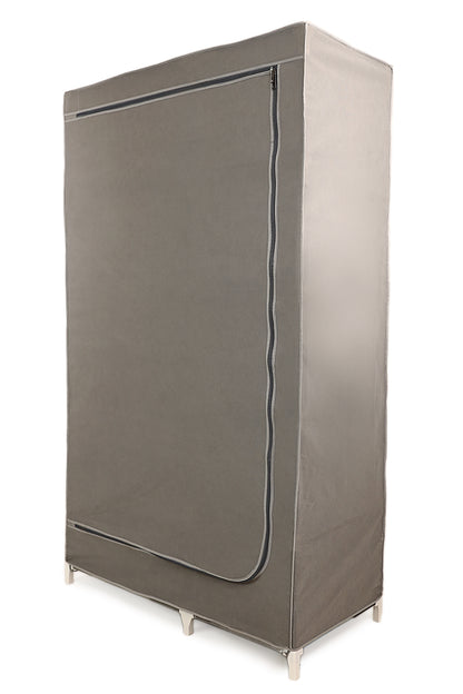 Gray Foldable Non-Woven Wardrobe With Seven Shelves and a Hanging Bar