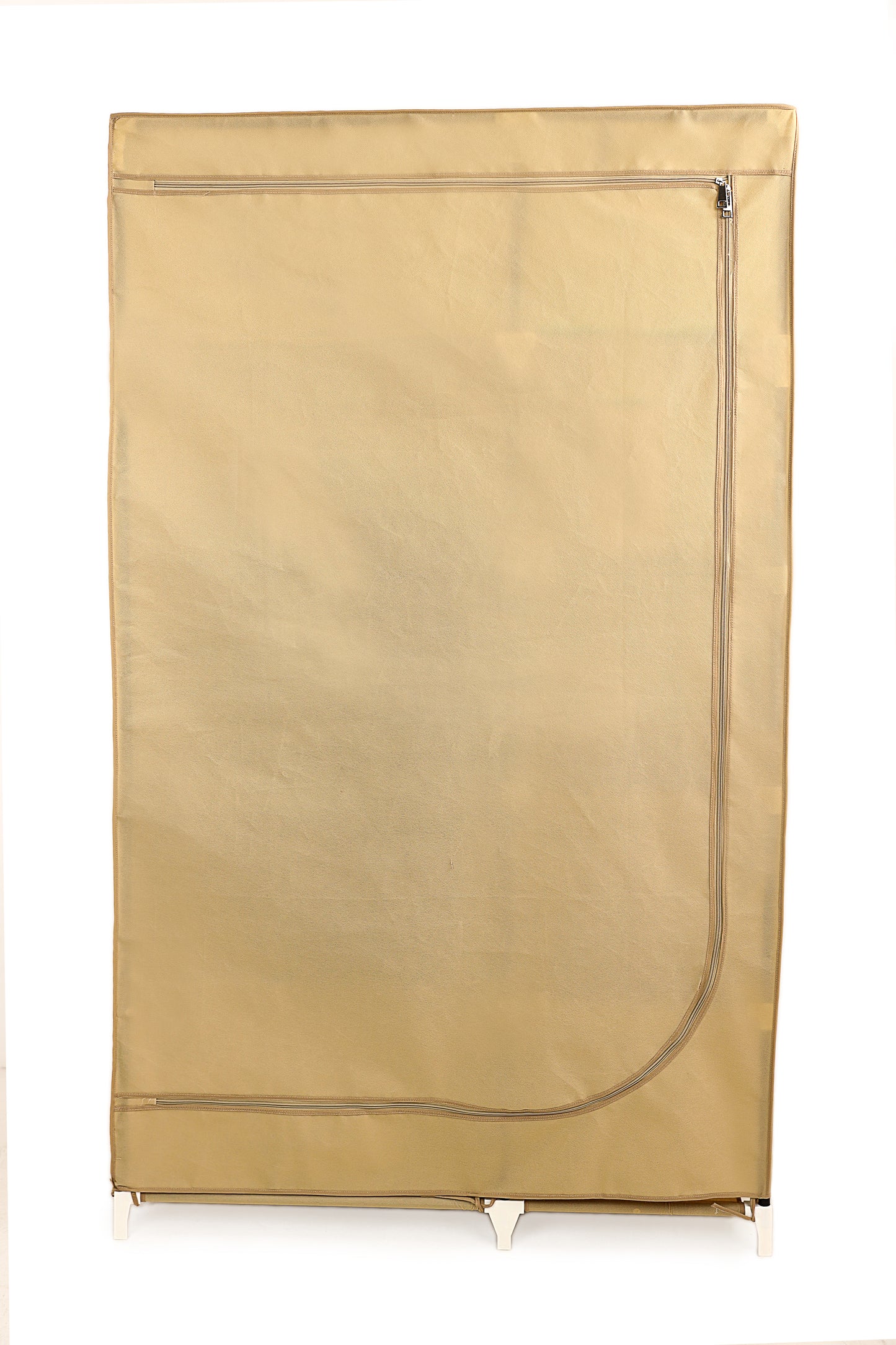 Beige Foldable Non-Woven Wardrobe With Seven Shelves and a Hanging Bar