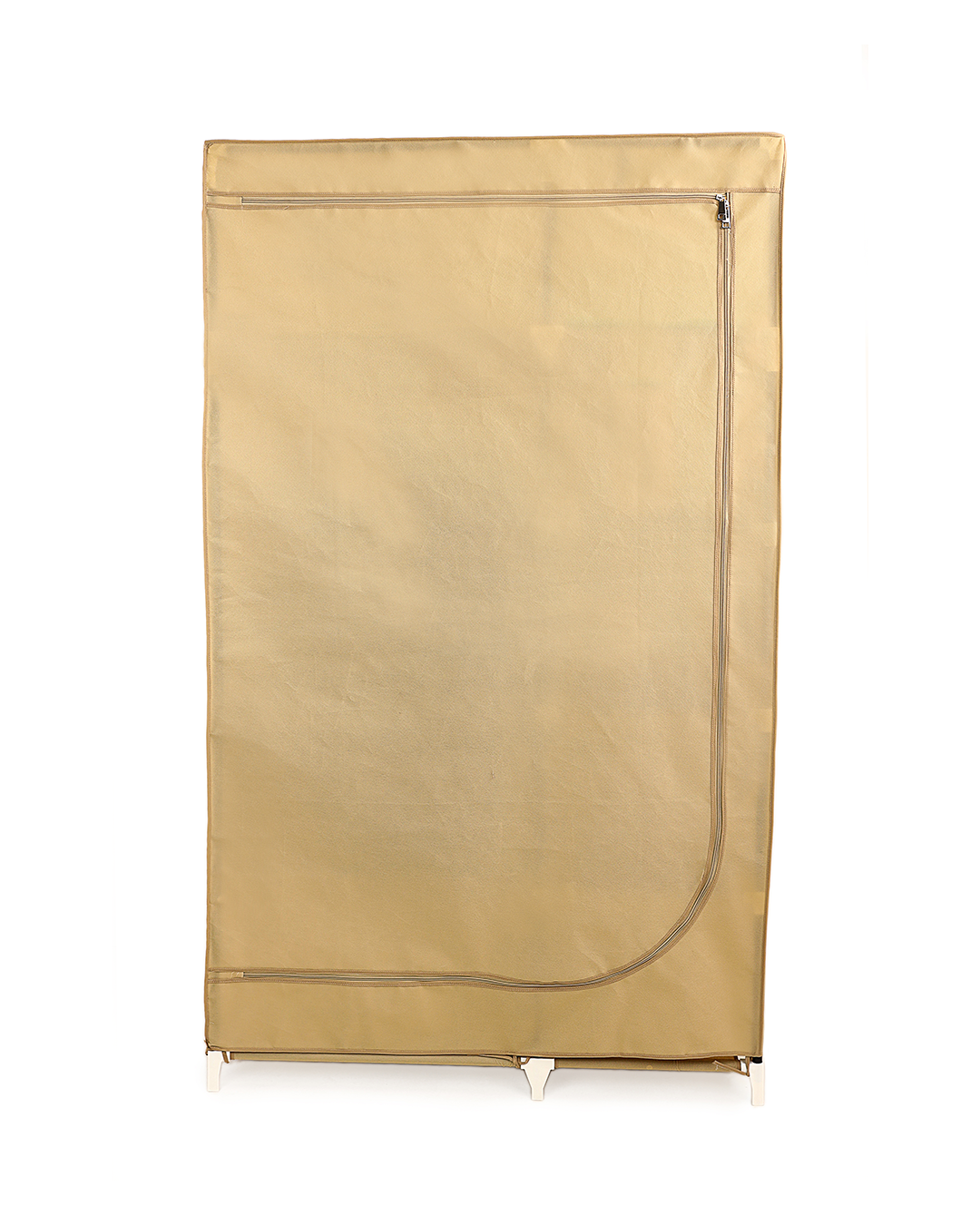 Beige Foldable Non-Woven Wardrobe With Seven Shelves and a Hanging Bar