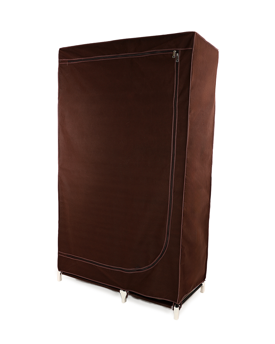 Brown Foldable Non-Woven Wardrobe With Seven Shelves and a Hanging Bar