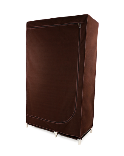 Brown Foldable Non-Woven Wardrobe With Seven Shelves and a Hanging Bar