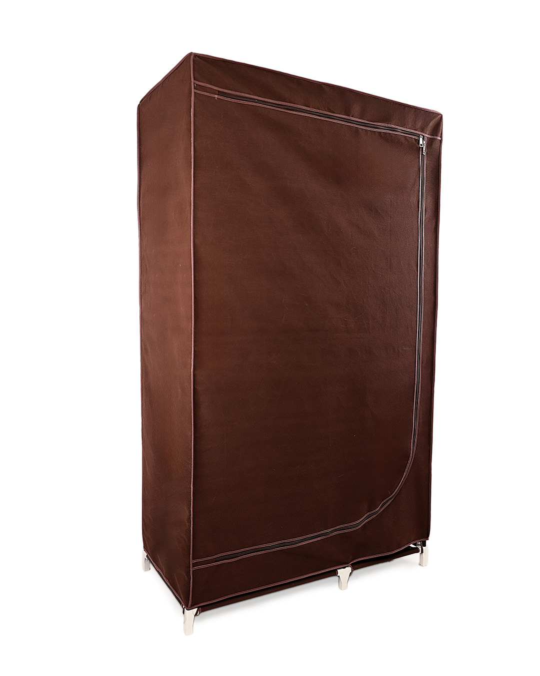 Brown Foldable Non-Woven Wardrobe With Seven Shelves and a Hanging Bar