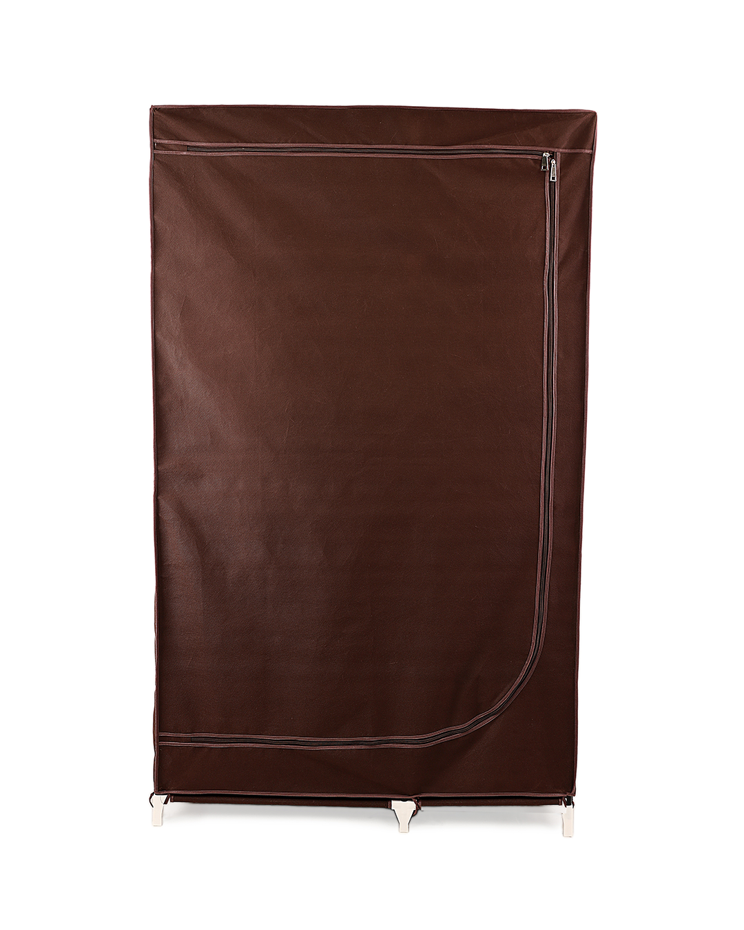 Brown Foldable Non-Woven Wardrobe With Seven Shelves and a Hanging Bar