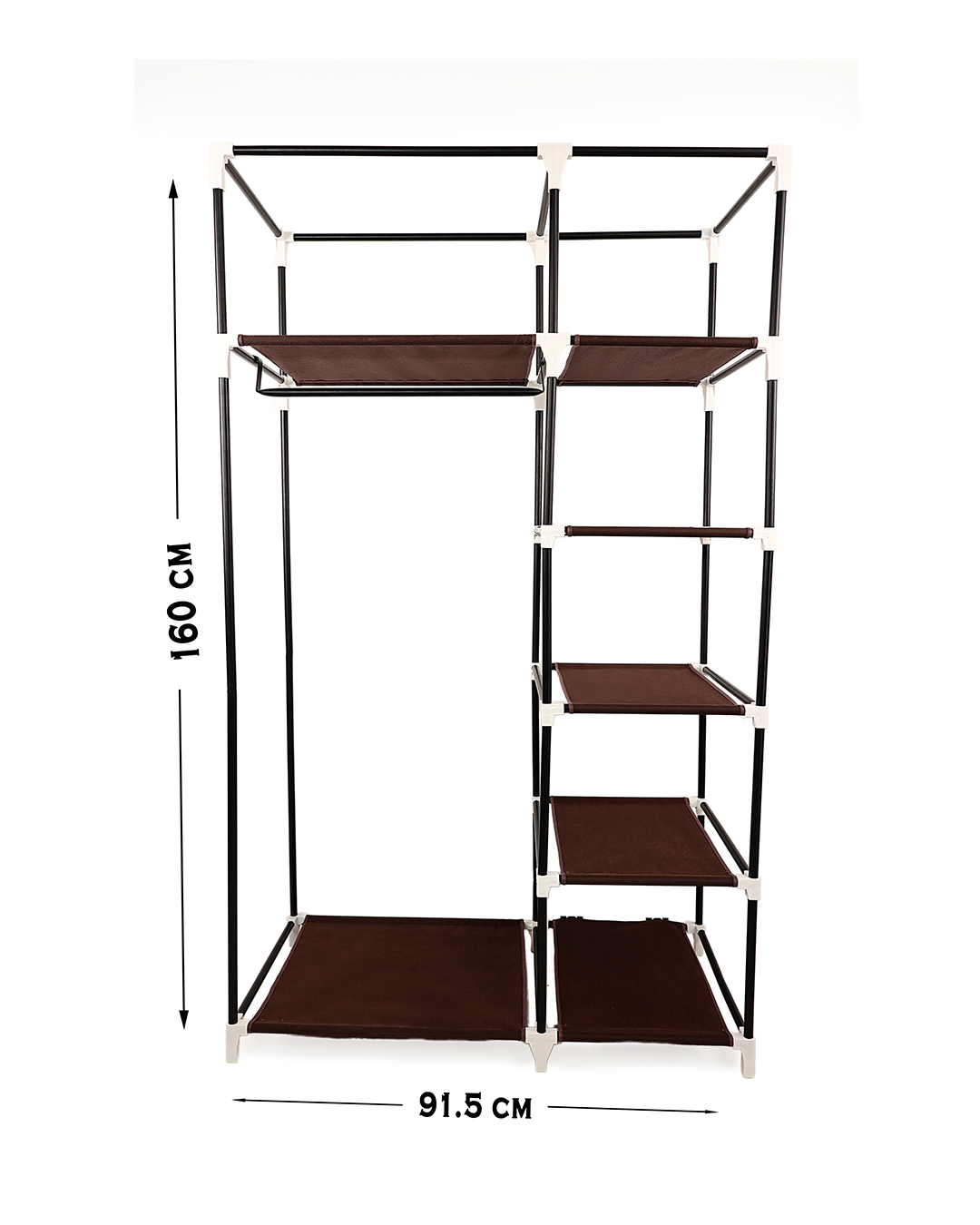 Brown Foldable Non-Woven Wardrobe With Seven Shelves and a Hanging Bar