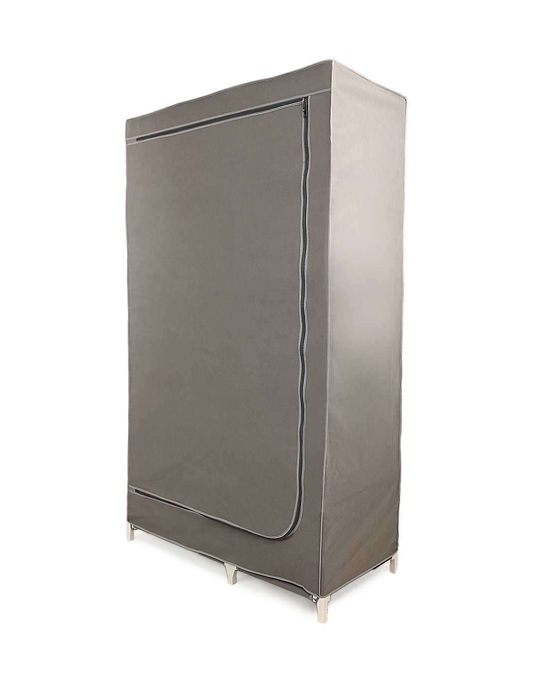Gray Foldable Non-Woven Wardrobe With Seven Shelves and a Hanging Bar