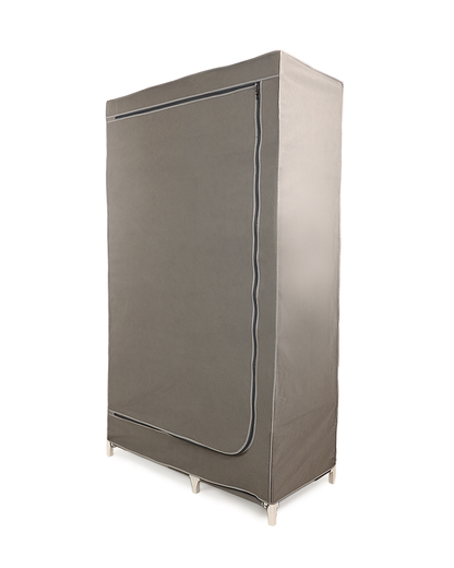 Gray Foldable Non-Woven Wardrobe With Seven Shelves and a Hanging Bar