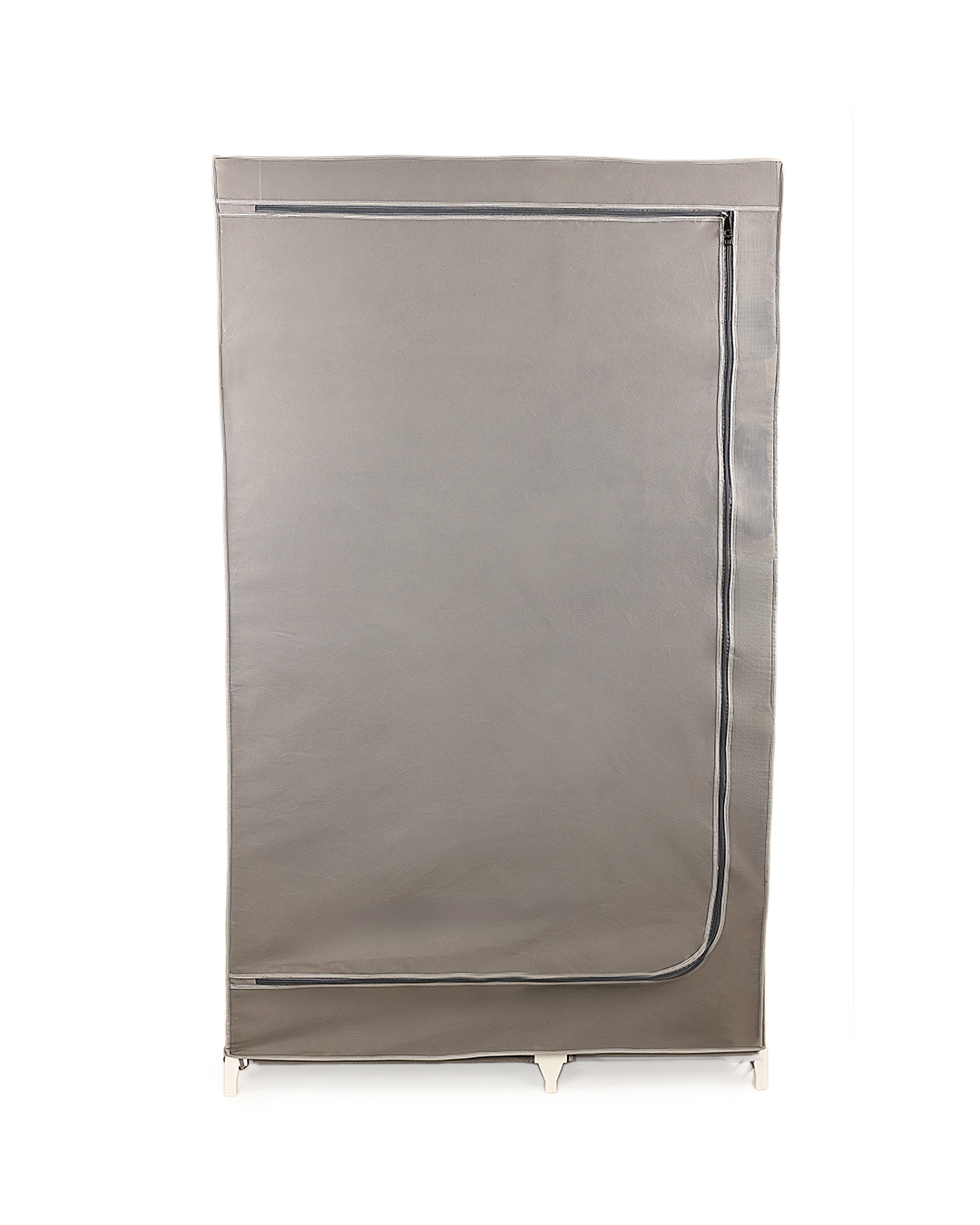 Gray Foldable Non-Woven Wardrobe With Seven Shelves and a Hanging Bar