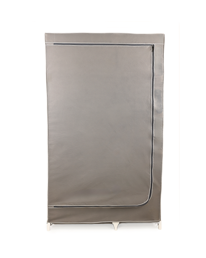 Gray Foldable Non-Woven Wardrobe With Seven Shelves and a Hanging Bar